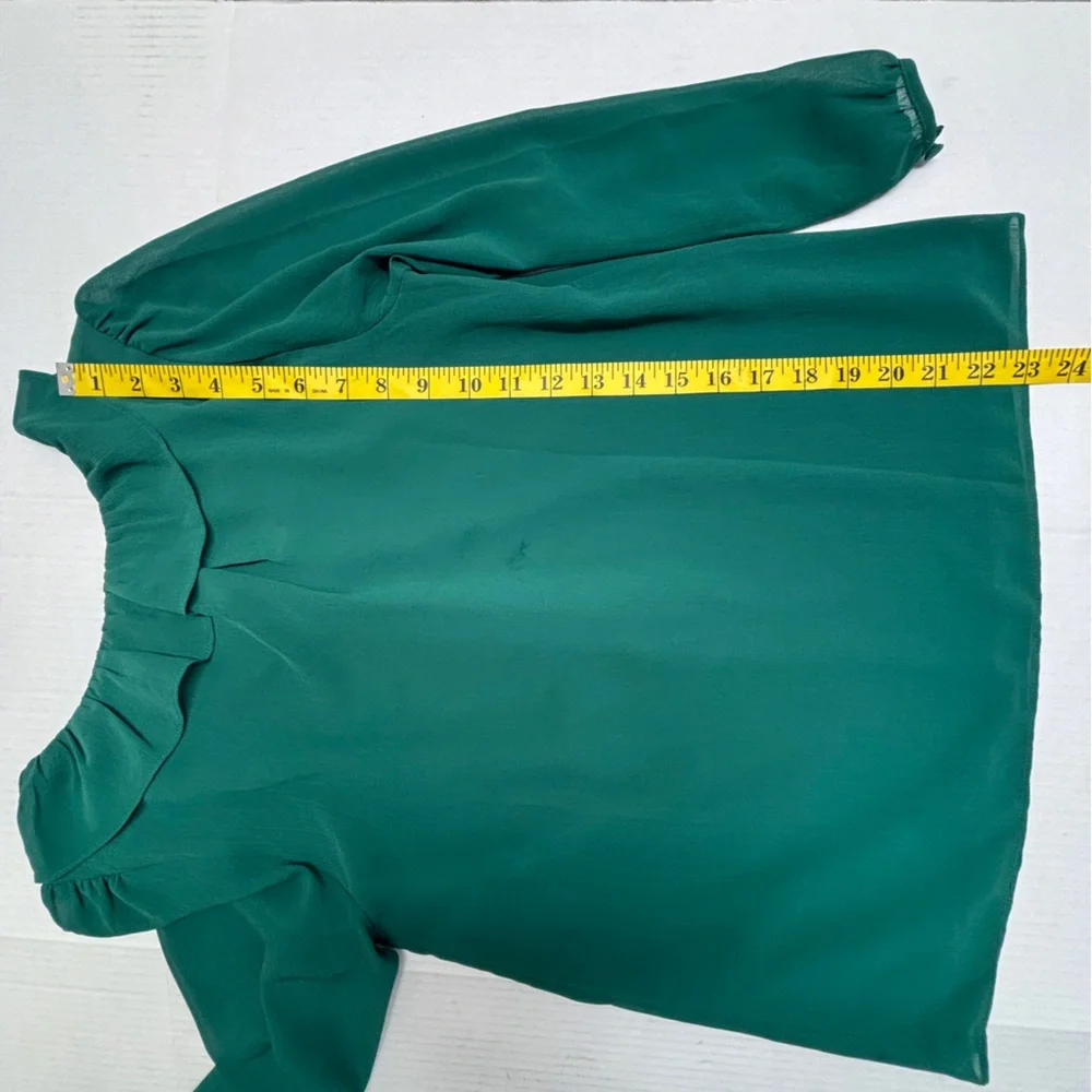 J Crew Chiffon Ruffle Neck 3/4 Sleeves Green Top Sz XS